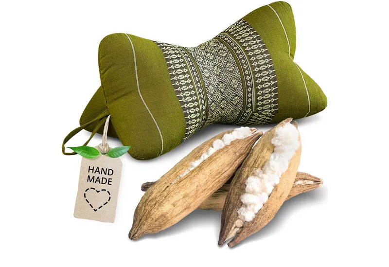 livasia Nackenstützkissen Knochenkissen, vegan und handgefertigt, Ø 15x32cm, Kapok, Grün, – Produktbild 1 von 5