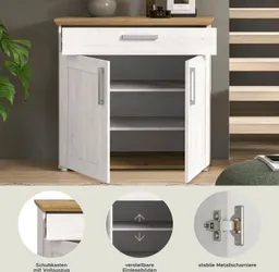 Home affaire Schuhschrank COSENZA, Breite 95 cm, 2 Türen, 2 Böden, 1 Schubkasten in Landhausoptik, Kommode, Anrichte, Schrank, Sideboard – Produktbild 1 von 1