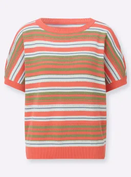 Witt Baumwollpullover papaya-eucalyptus-geringelt – Produktbild 1 von 1