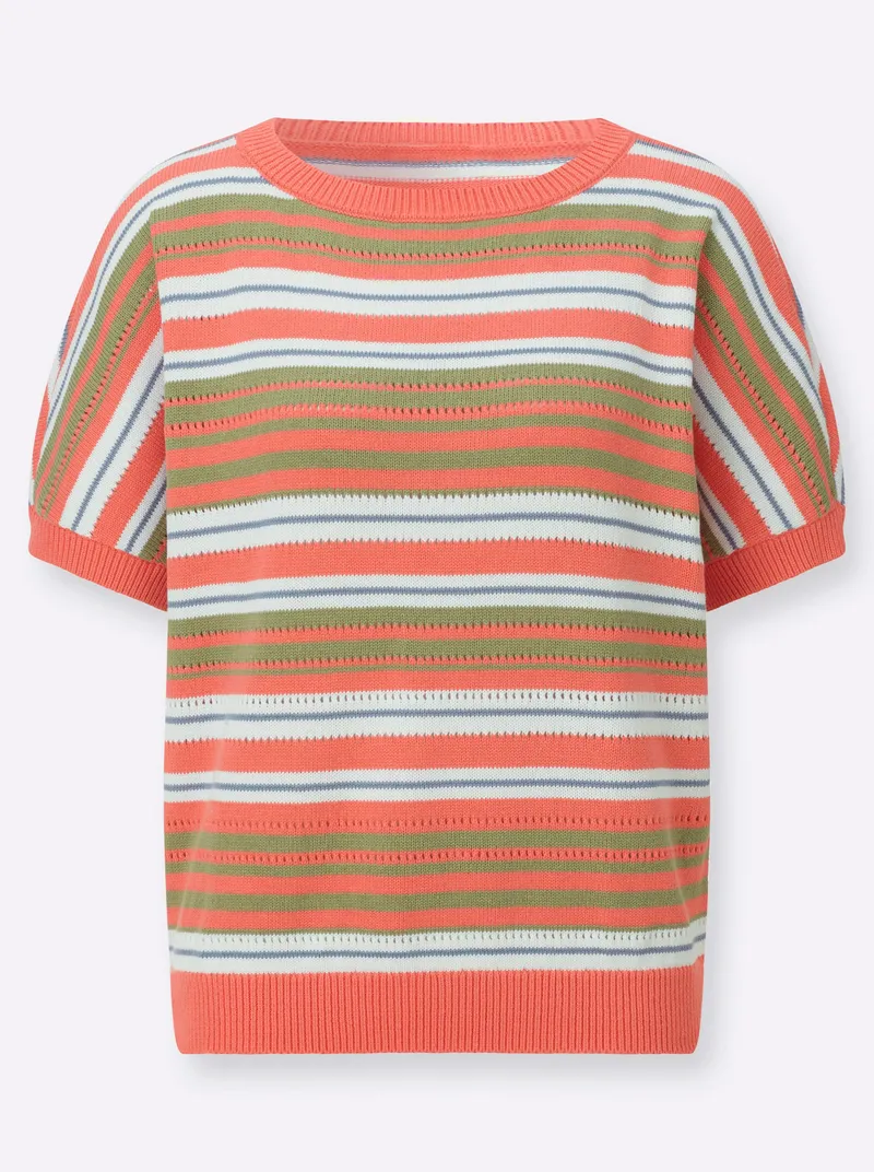 Witt Baumwollpullover papaya-eucalyptus-geringelt, Papaya-eucalyptus-geringelt, – Produktbild 1 von 2