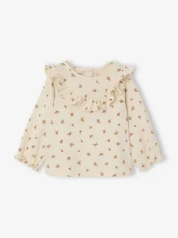 Vertbaudet Baby Blusenshirt mit Blumenprint und Volants vanille – Produktbild 1 von 1