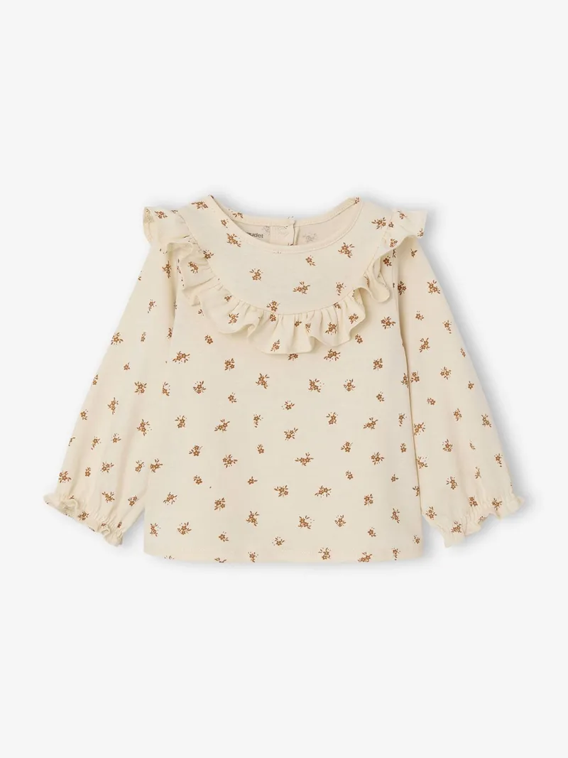Vertbaudet Baby Blusenshirt mit Blumenprint und Volants vanille, Vanille, – Produktbild 1 von 4