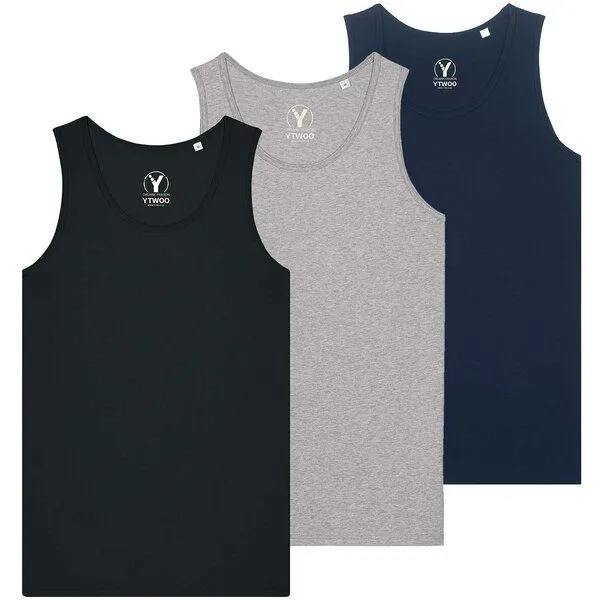 YTWOO YTWOO 3x Regular Herren Tanktop, Navy-schwarz-heather grey, – Produktbild 1 von 2