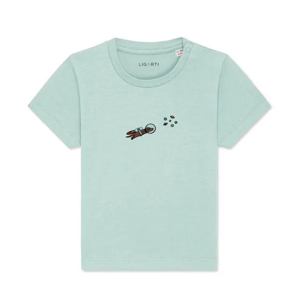LIGARTI LIGARTI Babyshirt - Astrowau der Space-Hund, Türkis, – Produktbild 1 von 3