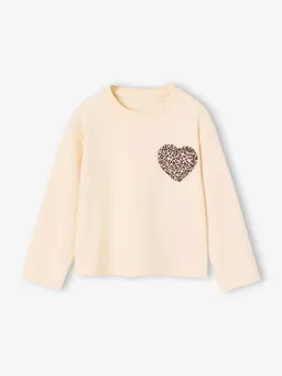 Vertbaudet Shirt mit Herz-Applikation Mädchen vanille/herz-leo – Produktbild 1 von 1