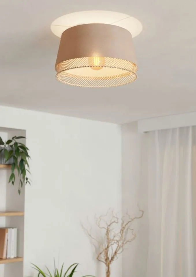 EGLO EGLO Deckenleuchte TABLEY Deckenlampe, Wohnzimmerlampe, Leinen, Bambus, Natur, E27, ohne Leuchtmittel, Wohnzimmer, Schlafzimmer, Flur, Küche, modern, gemütlich, 38x23,5cm, Beige|braun|schwarz, – Produktbild 2 von 5