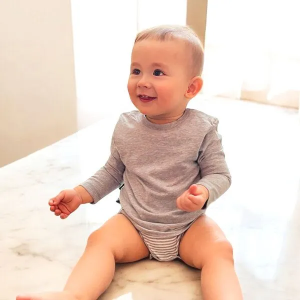 OrganicEra Baby Langarm T-shirt Body 'OrganicEra' aus Bio Baumwolle, Grey melange (grau), – Produktbild 1 von 4