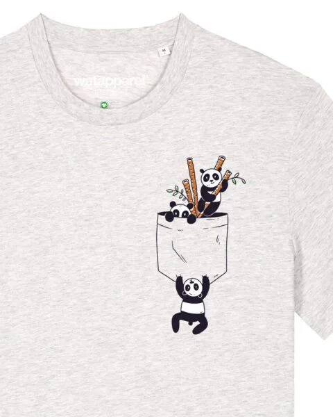 watapparel watapparel T-Shirt Unisex Pocket Pandas, Cool heather grey, – Produktbild 3 von 4