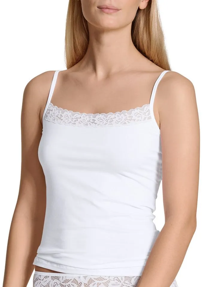 CALIDA CALIDA Spaghettitop Natural Comfort Lace weiche Spitze, elastisch, Single Jersey Qualität, Cotton-Mix, Weiß, – Produktbild 3 von 5