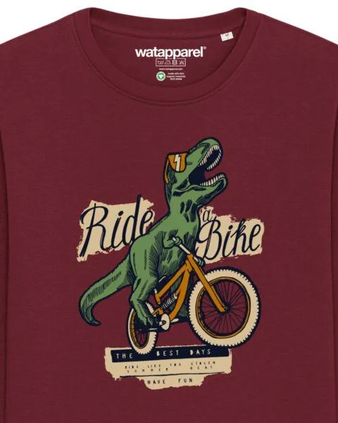 watapparel watapparel Sweatshirt Unisex T-Rex Fahrrad, Burgundy, – Produktbild 3 von 4