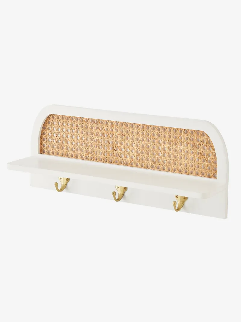 Vertbaudet Wandgarderobe mit Rattan POESIE mit Ablage und 3 Kleiderhaken, Weiß/braun, – Produktbild 2 von 4