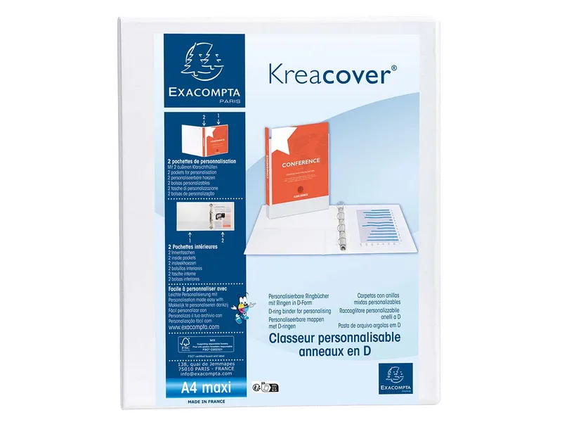 Exacompta 10 Exacompta Ringbücher "Kreacover", DIN A4 Maxi, 2 Ringe 30 mm, RB 47 mm, weiß – Produktbild 1 von 1