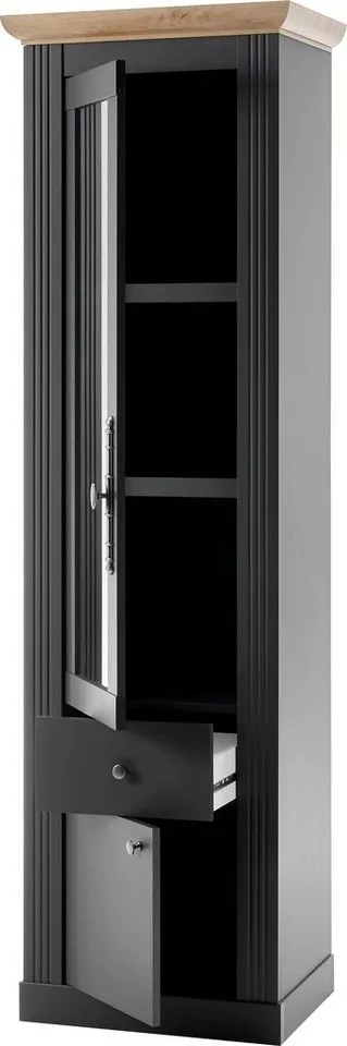 OTTO home Vitrine Westminster, Hochschrank im Landhausstil, Glasvitrine, Stauraumelement Metallgriffe, ausreichend Stauraum, in 2 Farben erhältlich, Grau, – Produktbild 8 von 8