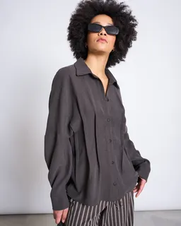 JAN N JUNE JAN N JUNE Damen vegan Bluse Mit Raffungen Farbe Calva Mud – Produktbild 1 von 1