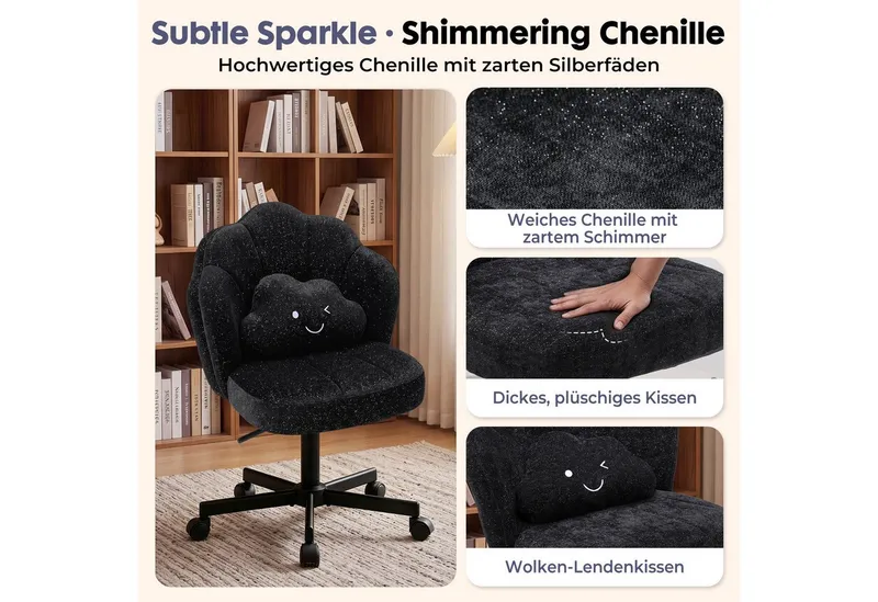 COMHOMA Bürostuhl Schminkstuhl Homeoffice Stuhl, Schreibtischstuhl Drehstuhl mit Rrollen, höhenverstellbar,für Schminktisch,Arbeitszimmer, Schwarz, – Produktbild 4 von 8