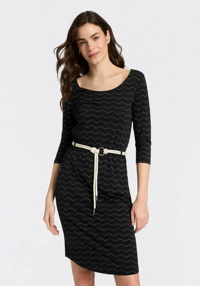 ragwear ragwear Jerseykleid LILITHA ZIG ZAG O mit Taillen-Bindegürtel, Schwarz, – Produktbild 1 von 5