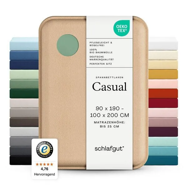 Schlafgut Schlafgut Spannbettlaken Casual Organic - 100% Biobaumwolle, Green mid, – Produktbild 4 von 5