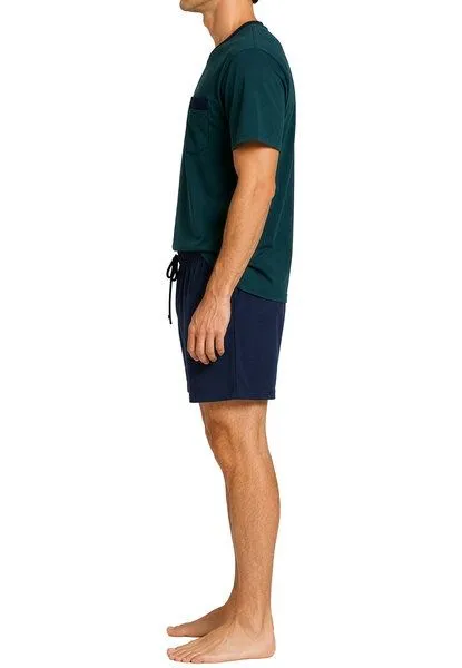 Haasis Bodywear Haasis Bodywear Herren Shorty Rundhals, Bio Baumwolle, GOTS zertifiziert, Flaschengrün/navy, – Produktbild 3 von 3