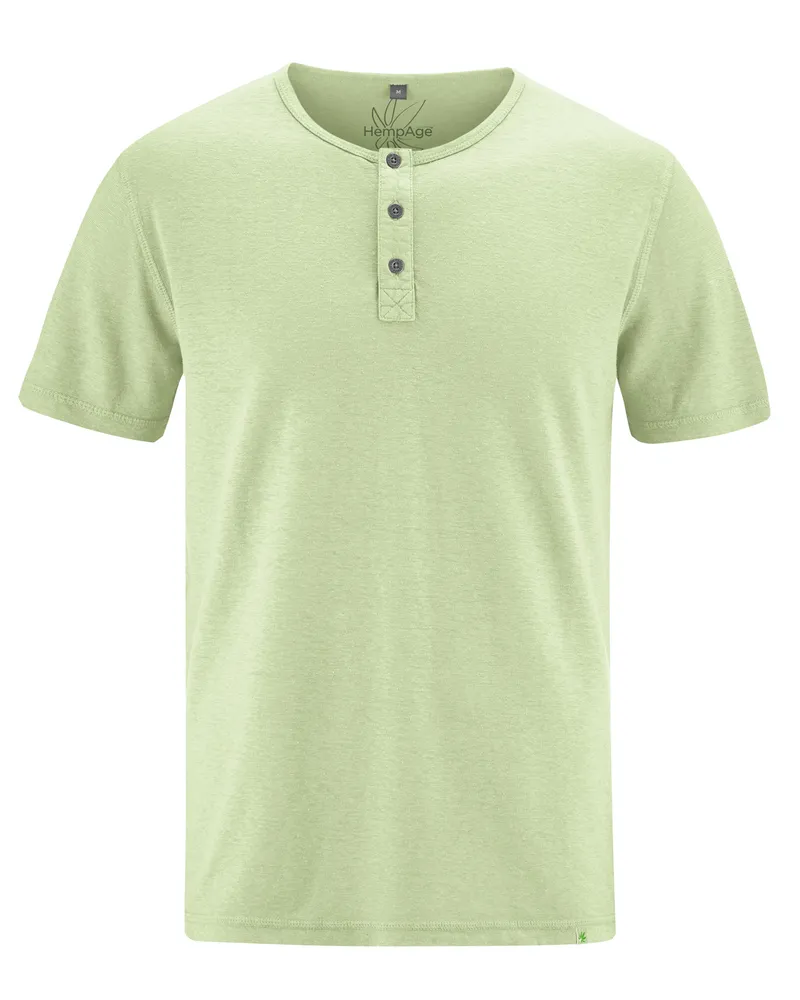 HempAge Hempage Herren vegan Einfarbiges Henley T-Shirt In Matcha Grün, Grün, – Produktbild 1 von 2
