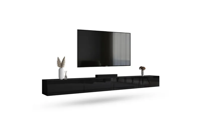 Planetmöbel TV-Schrank West TV-Board, Fernsehtisch 320 cm lang, TV-Lowboard (für Fernseher bis 75 Zoll, TV Schrank viel Stauraum, 2-St., sideboard hängend, Fernsehschrank 2x 160 x 30 x 37,5 cm) schwarz, Schwarz, – Produktbild 1 von 4