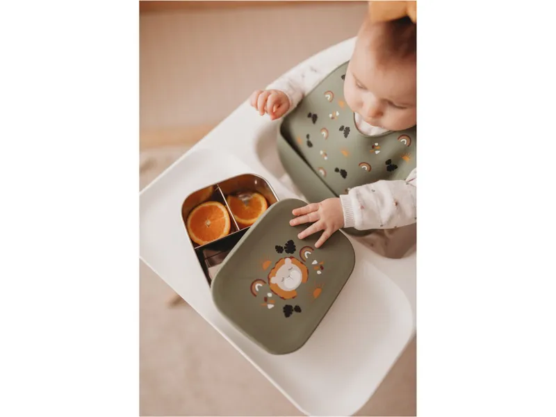 Kikadu Kikadu Kinder Edelstahl Brotdose Silikondeckel Löwe Maße 17 x 13 x 5,5 cm Fassungsvermögen 900 ml, Grün, – Produktbild 2 von 7