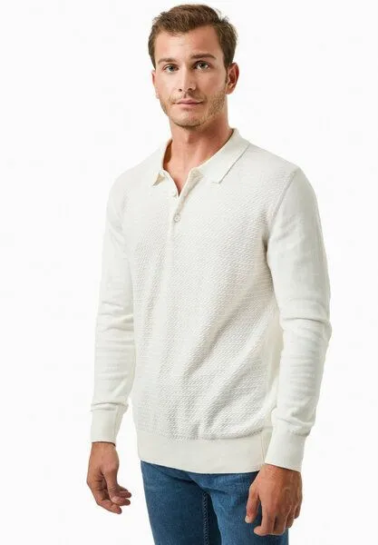 ORGANICATION ORGANICATION Polokragenpullover aus Bio-Baumwolle, Off white, – Produktbild 3 von 4