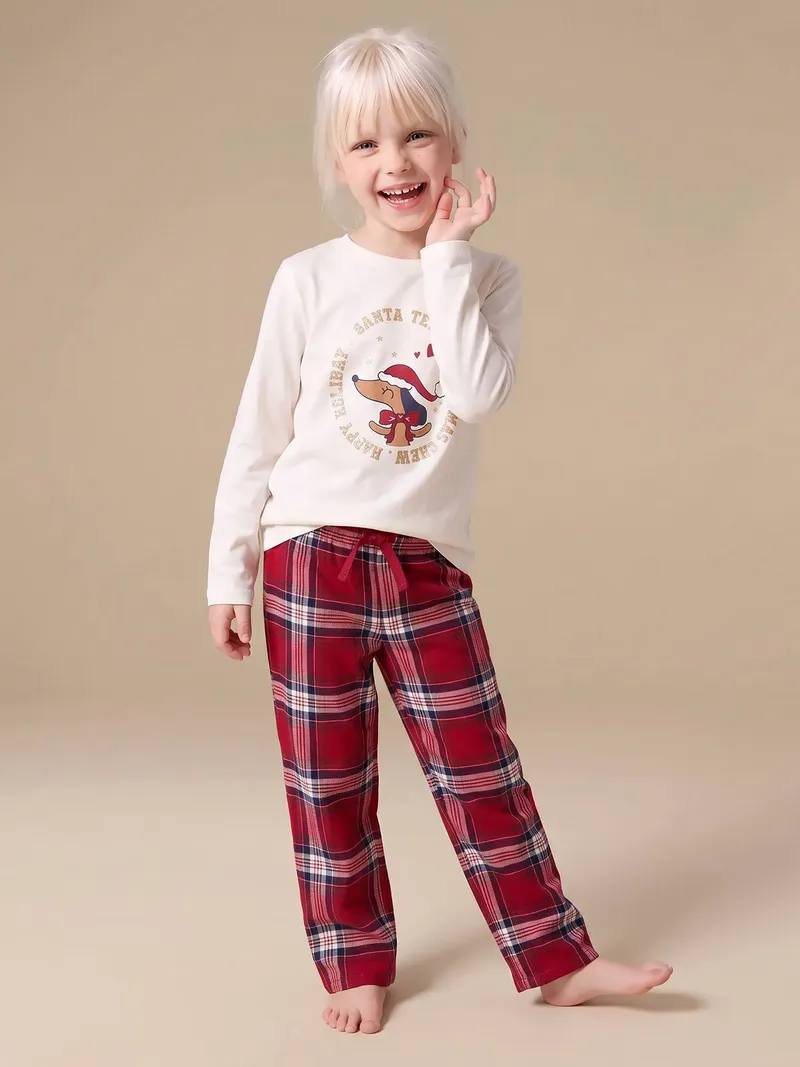 Vertbaudet Vertbaudet Mädchen Flanell-Schlafanzug TEAM SANTA Family Weihnachts-Capsule, Wollweiß, – Produktbild 2 von 4
