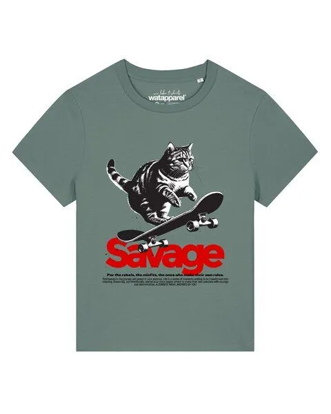 watapparel watapparel T-Shirt Frauen Savage Cat, Green bay, – Produktbild 1 von 3
