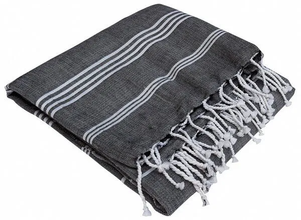 Karawan authentic Karawan authentic Fouta Hamamtuch aus reiner Bio-Baumwolle 200 × 100 cm (Stil HAMMAM), Anthracite black, – Produktbild 3 von 5