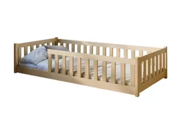 Kids Collective Kinderbett Bodenbett Bett mit Rausfallschutz & Lattenrost Montessori Bett Kinder (Jungen, Mädchen, Kinder, weitere Größen 80x160, 80x180, 90x190, 120x200, 140x200 cm), Jugendbett Gitterbett Einzelbett, natur Kiefer 90x200 cm – Produktbild 1 von 1