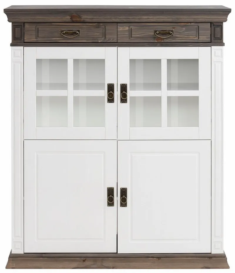 OTTO home Highboard Vinales, 2 Schubladen, 4 Türen, 3 Einlegeböden, Griffe im Jugendstil (B/T/H:112/39/130 cm), Vitrine, Breite 112 cm, aus massiver Kiefer, FSC®, Weiß, – Produktbild 4 von 4