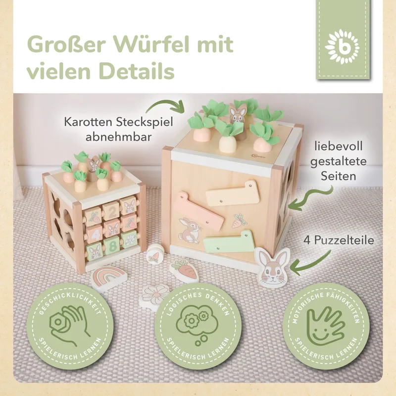 Bieco Bieco Motorikwürfel Hase Fine XXL Holz FSC - ab 1 Jahr, Mehrfarbig, – Produktbild 2 von 3