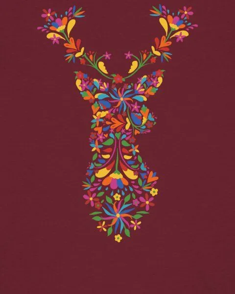 watapparel watapparel T-Shirt Frauen Floral Deer, Burgundy, – Produktbild 3 von 3