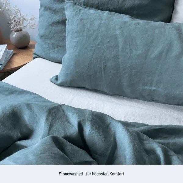 nordery nordery Bettwäsche-Set | 100% europäisches Leinen | Stonewashed, Graublau (blau), – Produktbild 3 von 4