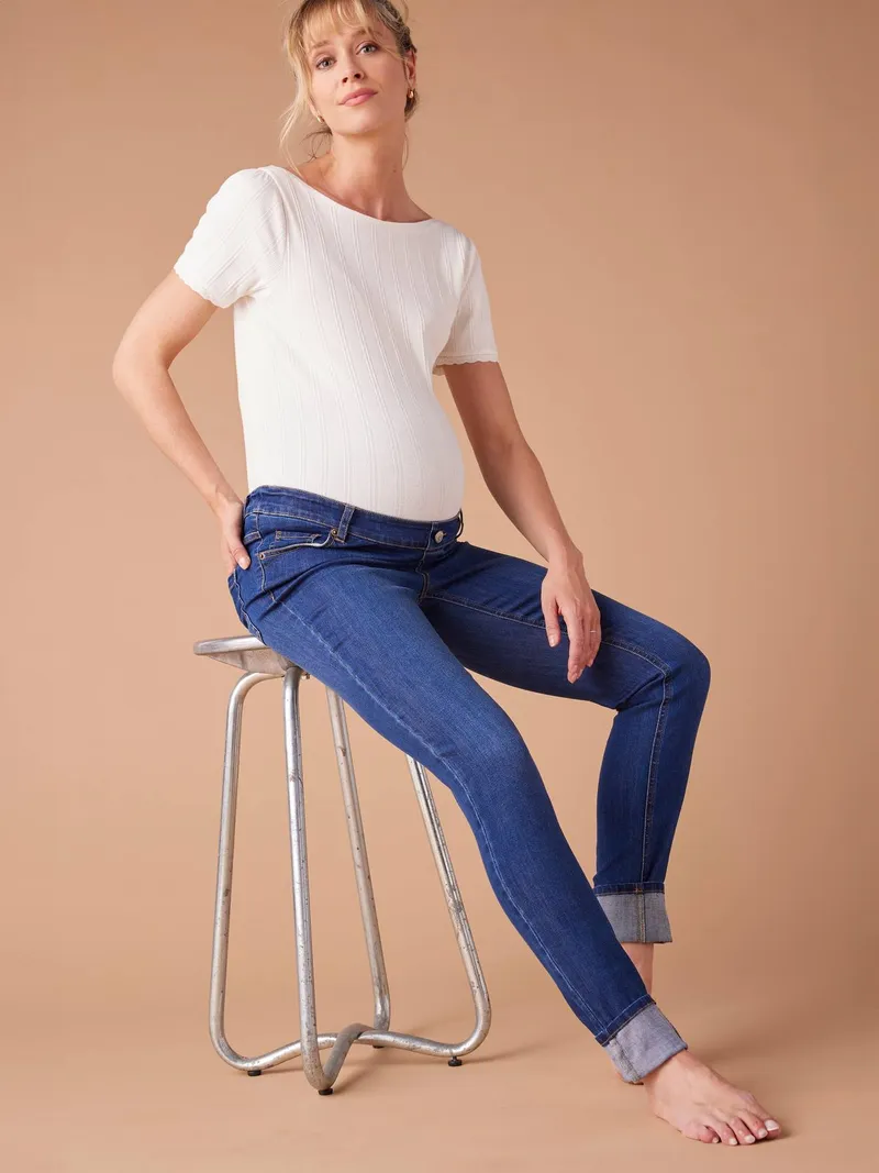 Envie De Fraise Umstandsjeans Skinny-Fit mit abnehmbarem Einsatz ENVIE DE FRAISE Bundweite verstellbar, Dark blue, – Produktbild 2 von 4