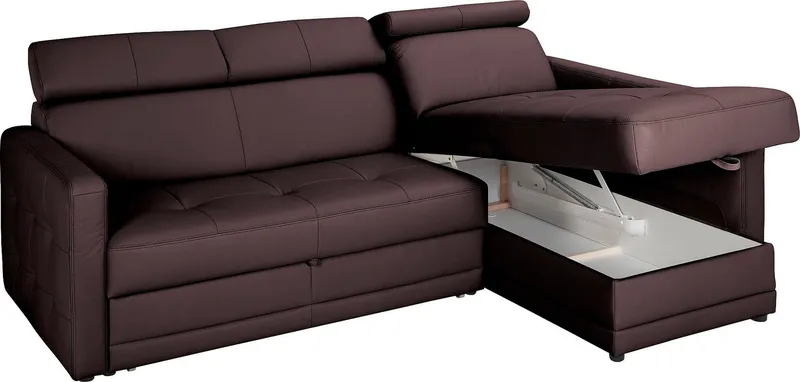 exxpo - sofa fashion Ecksofa Arles, Federkern, zeitlos, Breite 225cm, L-Form, wahlweise mit Bettfunktion und Bettkasten, inkl. Kopfteilverstellung, Braun, – Produktbild 2 von 5