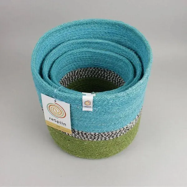 reSpiin reSpiin 3er-Set große Jute-Körbe - Zickzack, Ocean, – Produktbild 3 von 4