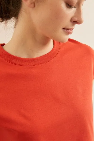 LANIUS LANIUS Shirt mit überschnittener Schulter aus Bio-Baumwolle GOTS, Red pepper, – Produktbild 2 von 4