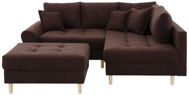 Home affaire Ecksofa Rice L-Form, B: 223 cm - OTTO. Verlässliche Qualität., Set: Sofa & Hocker, 3 Zierkissen, Federkern, Braun, – Produktbild 3 von 8