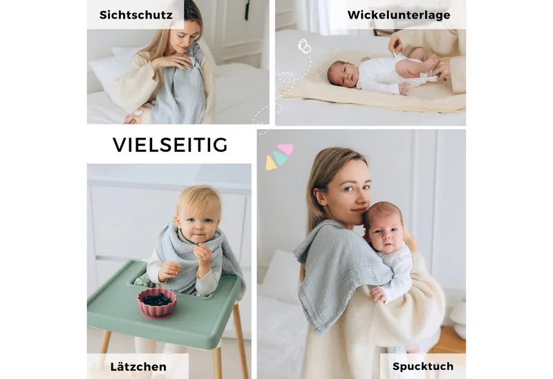 furora BABY furora BABY Spucktuch Baby Mulltücher Sets (Bio-Musselin: super soft) 80x80cm oder 25x25cm, Sehr weich, Blau|grün, – Produktbild 3 von 5