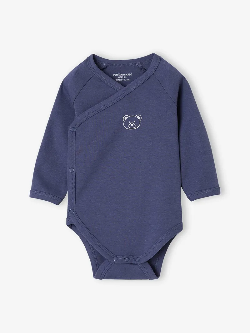 Vertbaudet Vertbaudet 3er-Pack Baby Wickelbodys Bär mit langen Ärmeln, Blau, – Produktbild 4 von 4