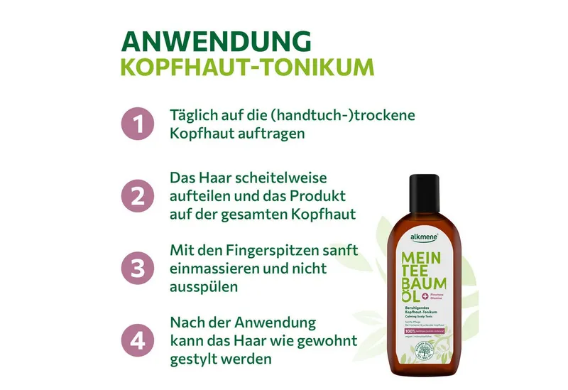 Alkmene Alkmene Haartonikum 2x Teebaumöl Kopfhaut Tonikum Juckreiz Linderung 100% bestätigt vegan, 2-tlg. – Produktbild 4 von 5