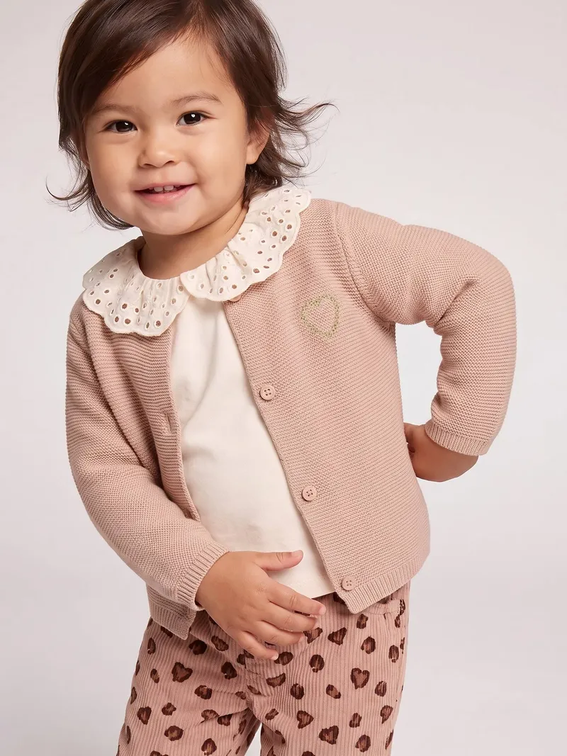Vertbaudet Baby Strickjacke Herz BASIC, Beige, – Produktbild 2 von 4