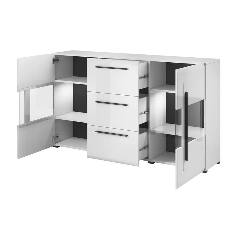 Lomadox Wohnzimmer-Set TURDA-83, (Mega-Spar-Set, 6-St., 6-tlg), weiß mit Absetzungen in schwarz 320/204/50 cm, Weiß, – Produktbild 3 von 5