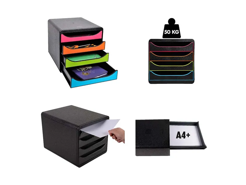 Exacompta Exacompta Schubladenbox Big Box Plus "Aquarel", 347x278x267 mm, DIN A4+, 4 Schubladen – Produktbild 2 von 3
