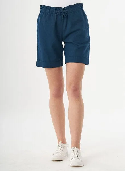 ORGANICATION ORGANICATION Paperbag-Shorts aus Leinengemisch, Navy, – Produktbild 2 von 4