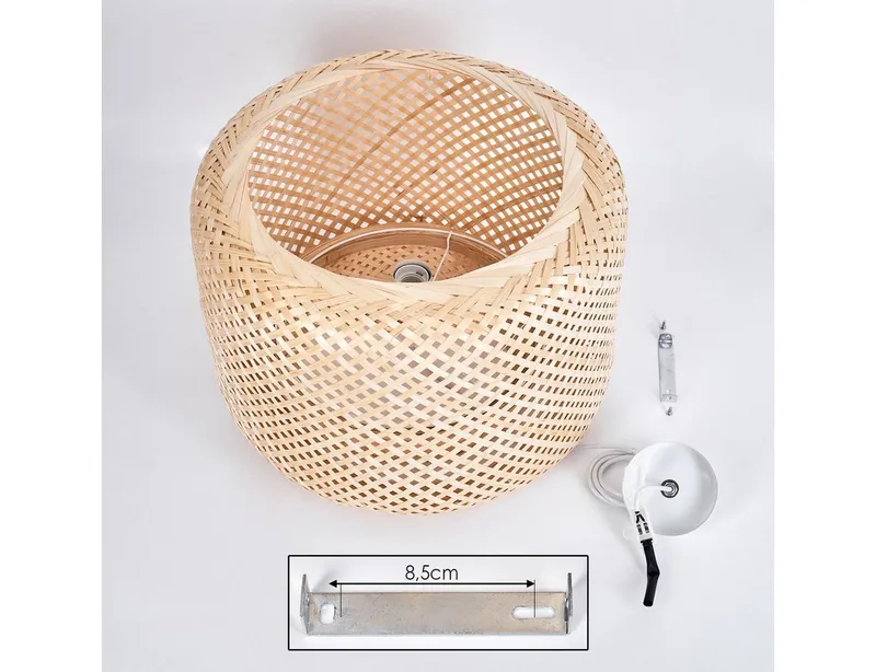 hofstein Hängeleuchte Hängelampe aus Metall/Bambus in Weiß/Naturfarben, ohne Leuchtmittel, Hängeleuchte im Boho-Design, Schirm in Gitter-Optik (45cm), 140cm, E27, Beige|weiß, – Produktbild 5 von 5
