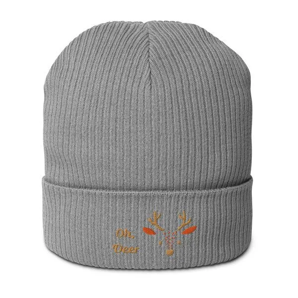 PepMelon PepMelon Niedliche gestickte Hirsch-Mütze aus Bio-Rippstrick, Grau, – Produktbild 1 von 6