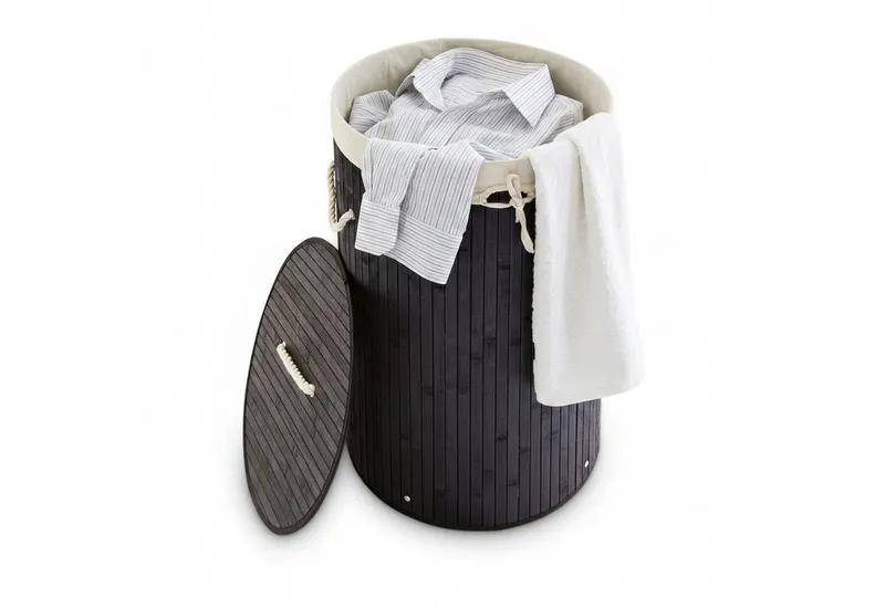 RELAXDAYS RELAXDAYS Wäschekorb Bambus rund (1 St), Schwarz, – Produktbild 1 von 5