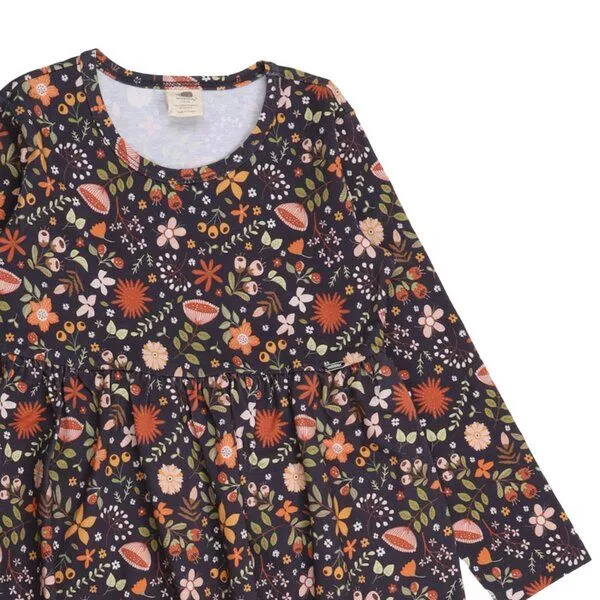 Walkiddy Kinder Kleid Bio-Baumwolle GOTS "Fancy Flowers" grau – veganes, fair produziertes Walkiddy Blumenkleid, weich und anschmiegsam für Alltag, Kita und festliche Anlässe, Grau, – Produktbild 3 von 3